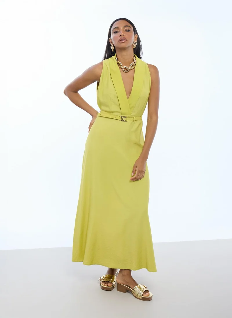 لولا كساديمونت V-Neck Dress with Buckle Waist Detail