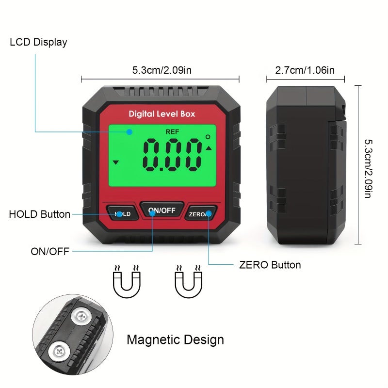 Digital Protractor Angle Finder Lcd Backlight Electron Goniometer Level Meter Magnetic Base Mini Inclinometer Red - Image 2