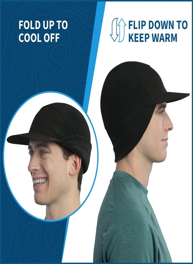 TrailHeads Fleece Hats for Men – Fleece Winter Beanie with Soft Foam Brim, Ripstop Front & Drop-Down Ear Warmers – Perfect for Outdoors Black - Image 3
