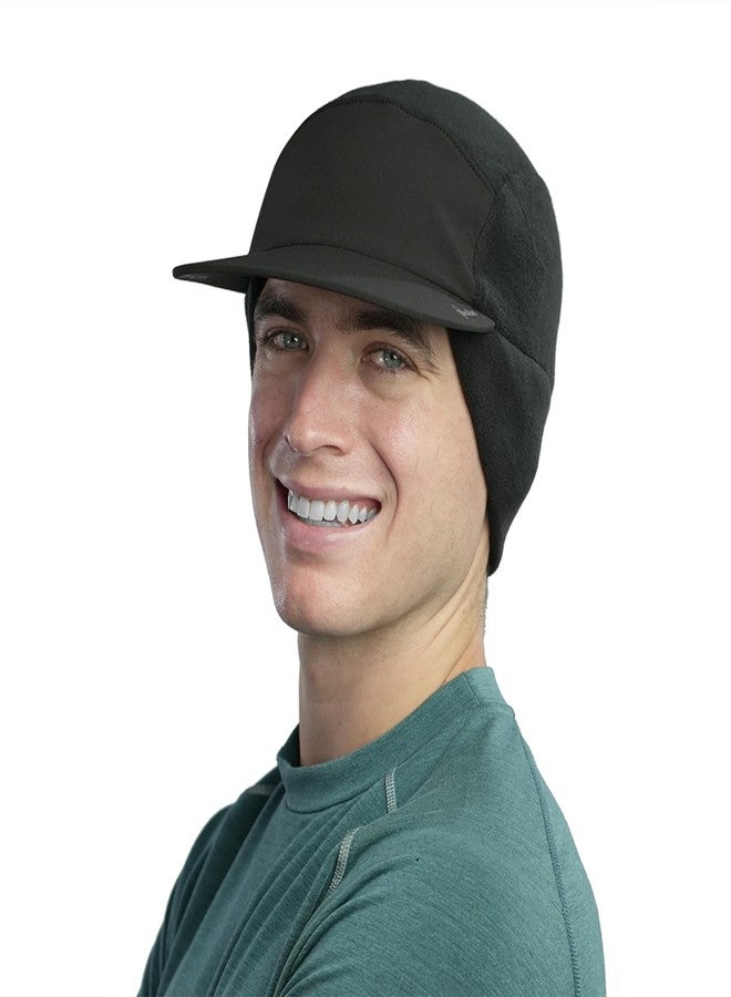 TrailHeads Fleece Hats for Men – Fleece Winter Beanie with Soft Foam Brim, Ripstop Front & Drop-Down Ear Warmers – Perfect for Outdoors Black - Image 1