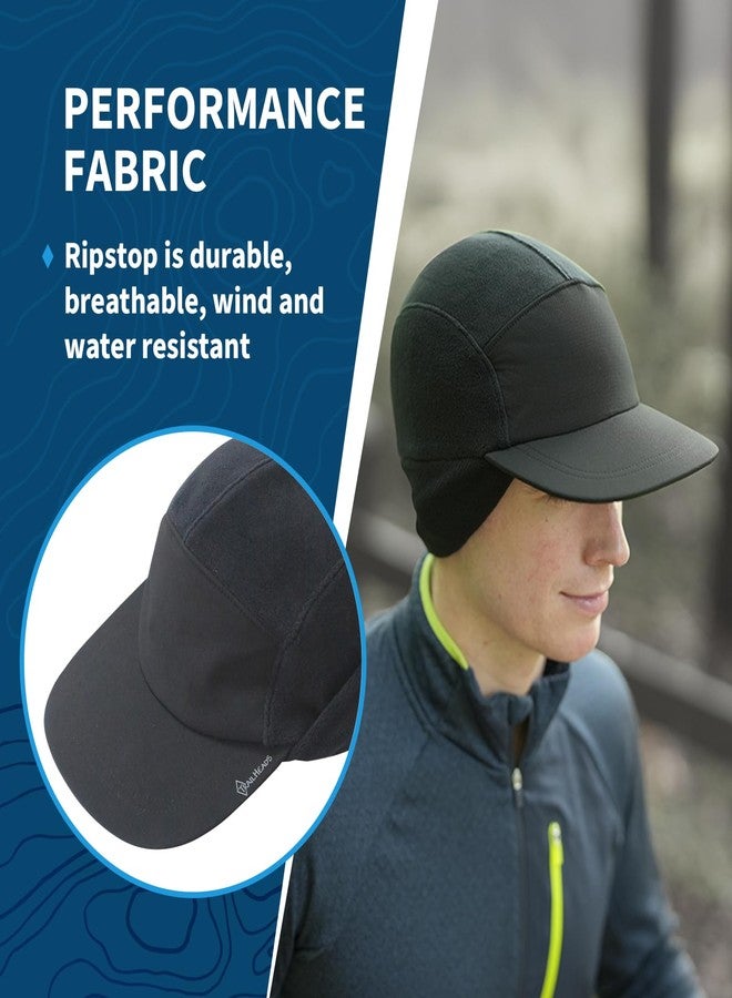 TrailHeads Fleece Hats for Men – Fleece Winter Beanie with Soft Foam Brim, Ripstop Front & Drop-Down Ear Warmers – Perfect for Outdoors Black - Image 2