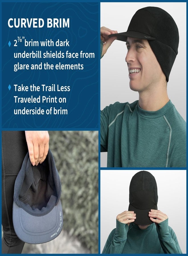 TrailHeads Fleece Hats for Men – Fleece Winter Beanie with Soft Foam Brim, Ripstop Front & Drop-Down Ear Warmers – Perfect for Outdoors Black - Image 4