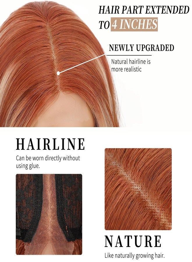 AISI HAIR Ginger Mixed Blonde Wig for Women, Long Wavy Lace Hairline Middle Part Synthetic Wig for Daily Party-26 Inch - Image 3