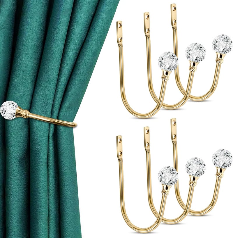 KOLAKO Curtain Holdbacks, 6 Pack Curtain Tiebacks with Crystal Ball, Wall Mounted Decorative Metal Heavy Duty Window Drapery Holders Pull Backs for Heavy Drapes, Curtain Tie Backs Hooks (Rose Gold - Image 1