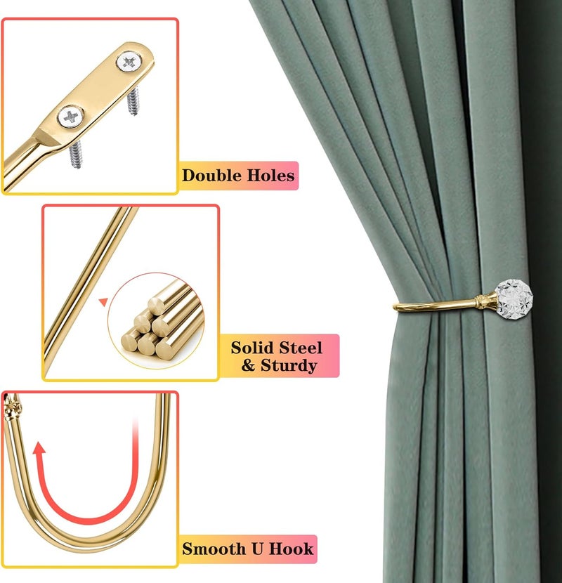 KOLAKO Curtain Holdbacks, 6 Pack Curtain Tiebacks with Crystal Ball, Wall Mounted Decorative Metal Heavy Duty Window Drapery Holders Pull Backs for Heavy Drapes, Curtain Tie Backs Hooks (Rose Gold - Image 5