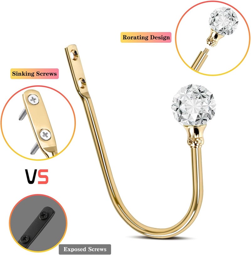 KOLAKO Curtain Holdbacks, 6 Pack Curtain Tiebacks with Crystal Ball, Wall Mounted Decorative Metal Heavy Duty Window Drapery Holders Pull Backs for Heavy Drapes, Curtain Tie Backs Hooks (Rose Gold - Image 4
