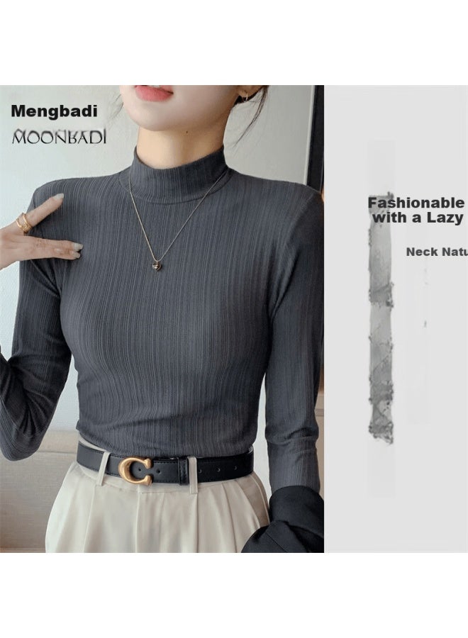 Moonbadi Women's Thin Autumn Seamless Solid Color High Elastic Slim Fit Long Sleeve Base Layer Top - Image 2