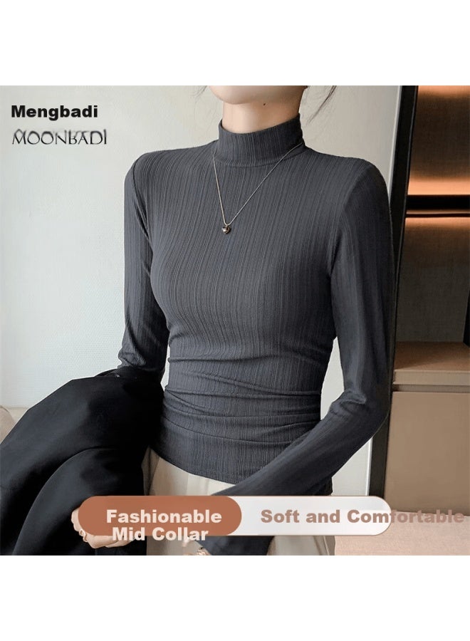 Moonbadi Women's Thin Autumn Seamless Solid Color High Elastic Slim Fit Long Sleeve Base Layer Top - Image 1