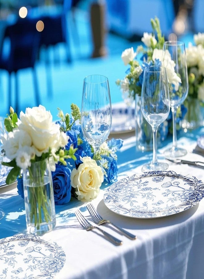 WRAPAHOLIC 25Pcs Floral Paper Plates - 9 Inch Blue White Porcelain Disposable Plates Decorative Dinner Plates for Party Tableware Supplies Table Decor - Image 4