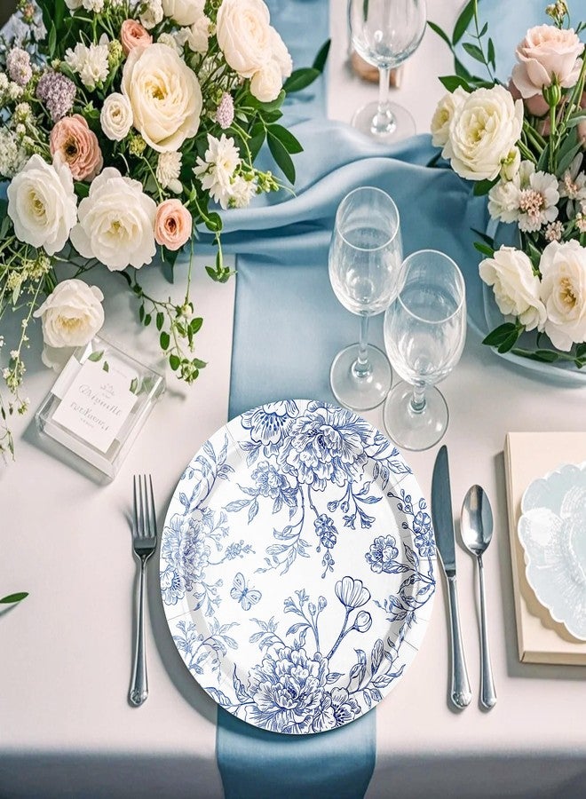 WRAPAHOLIC 25Pcs Floral Paper Plates - 9 Inch Blue White Porcelain Disposable Plates Decorative Dinner Plates for Party Tableware Supplies Table Decor - Image 5