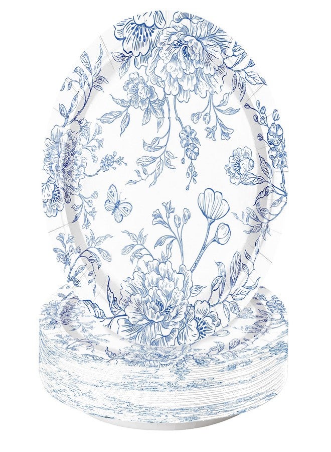 WRAPAHOLIC 25Pcs Floral Paper Plates - 9 Inch Blue White Porcelain Disposable Plates Decorative Dinner Plates for Party Tableware Supplies Table Decor - Image 1