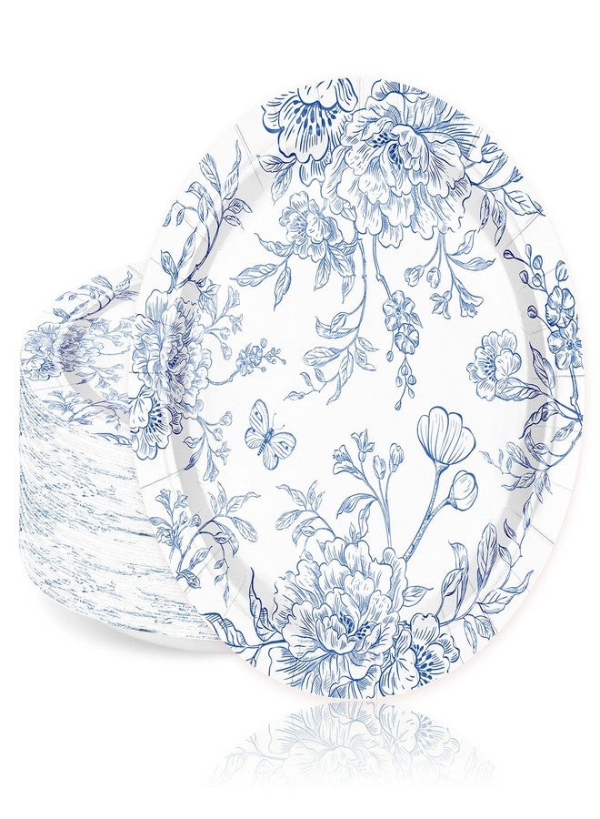 WRAPAHOLIC 25Pcs Floral Paper Plates - 9 Inch Blue White Porcelain Disposable Plates Decorative Dinner Plates for Party Tableware Supplies Table Decor - Image 3