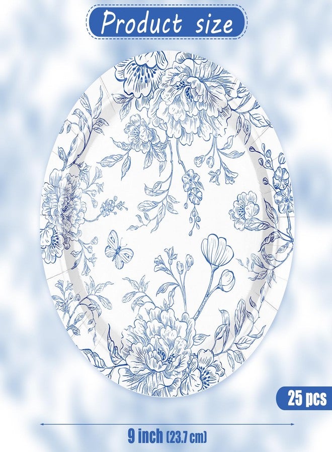 WRAPAHOLIC 25Pcs Floral Paper Plates - 9 Inch Blue White Porcelain Disposable Plates Decorative Dinner Plates for Party Tableware Supplies Table Decor - Image 2
