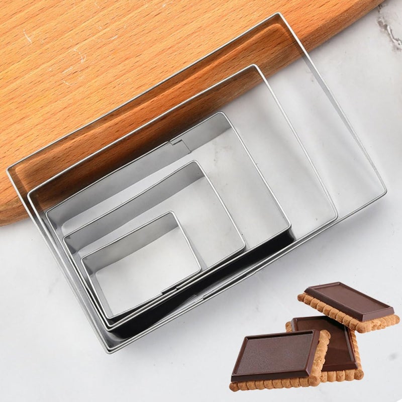 5 Piece Stainless Steel Rectangle Cookie Cutter Set For Baking Biscuits Cake Decorating - Image 5