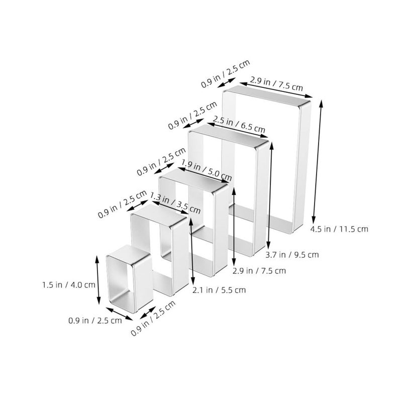 5 Piece Stainless Steel Rectangle Cookie Cutter Set For Baking Biscuits Cake Decorating - Image 3