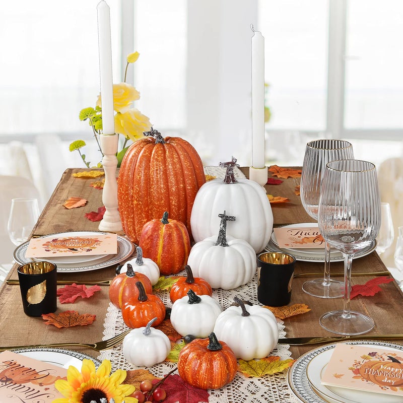 DearHouse DearHouse 12Pcs Thanksgiving Artificial Pumpkins Set Clearance  Fall Pumpkins with Maple Leaves for Autumn Thanksgiving Holiday Home Decor  - Image 5