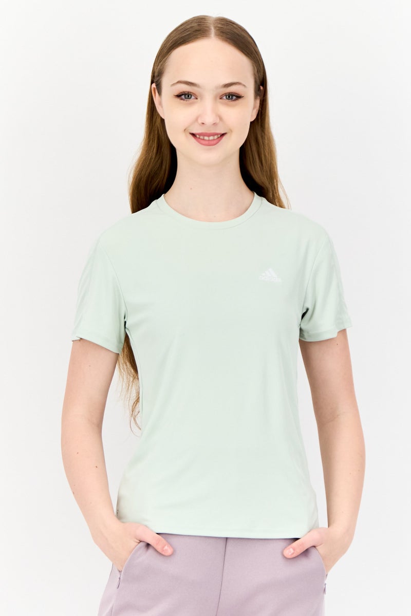 Adidas Women Sportswear Fit Short Sleeve Running Top, Light Green - Image 1