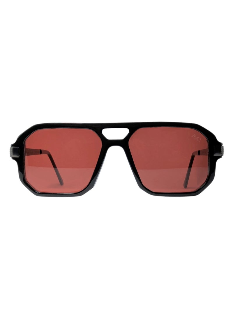 Armando Cavelli - Authentic Armando Cavalli sunglasses, crafted from carefully selected premium acetate for a luxurious look and longevity with extensive use. This model combines modernity and classic style, with a raw black acetate front and gunmetal -plated metal temples to complete your luxury look. Comes with premium polymer lenses offer UV400 protection in a burgundy. - Image 1