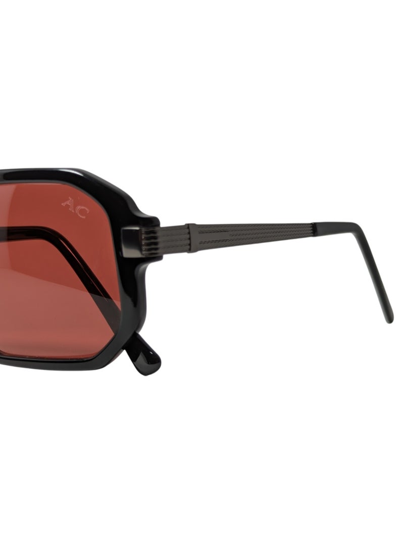 Armando Cavelli - Authentic Armando Cavalli sunglasses, crafted from carefully selected premium acetate for a luxurious look and longevity with extensive use. This model combines modernity and classic style, with a raw black acetate front and gunmetal -plated metal temples to complete your luxury look. Comes with premium polymer lenses offer UV400 protection in a burgundy. - Image 1