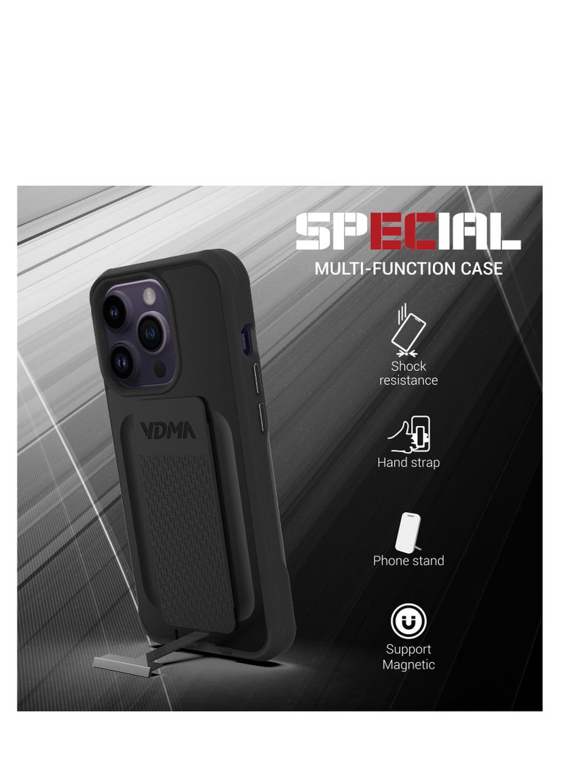 MARVN - iPhone 14 Pro Case by VDMA Special Case Compatible with iPhone 14 Pro - Black, Shockproof Design with Durable Hand Strap, Built-In Kickstand, Magnetic Compatibility, and Enhanced Drop Protection` - Image 1