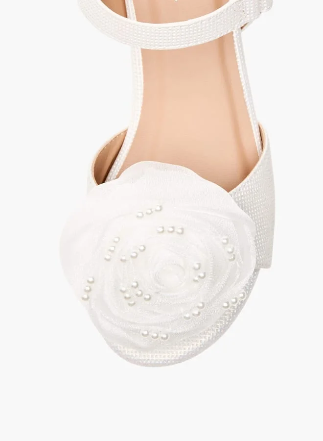 Celeste Girls Floral Applique Block Heel Sandals With Hook And Loop Closure