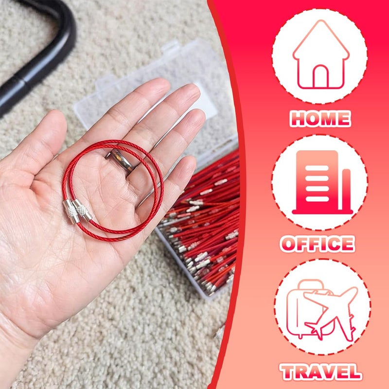 FZWONVUC 100Pcs Stainless Steel Wire Keychain Cable, 6.0 Inch Heavy Duty Connectable Key Ring Holder for Outdoor Hiking Travel Luggage Tag, Corrosion-Resistant Lightweight Multi-Use Wire Keychain (red) - Image 5