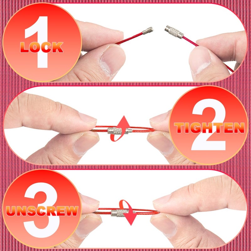 FZWONVUC 100Pcs Stainless Steel Wire Keychain Cable, 6.0 Inch Heavy Duty Connectable Key Ring Holder for Outdoor Hiking Travel Luggage Tag, Corrosion-Resistant Lightweight Multi-Use Wire Keychain (red) - Image 3