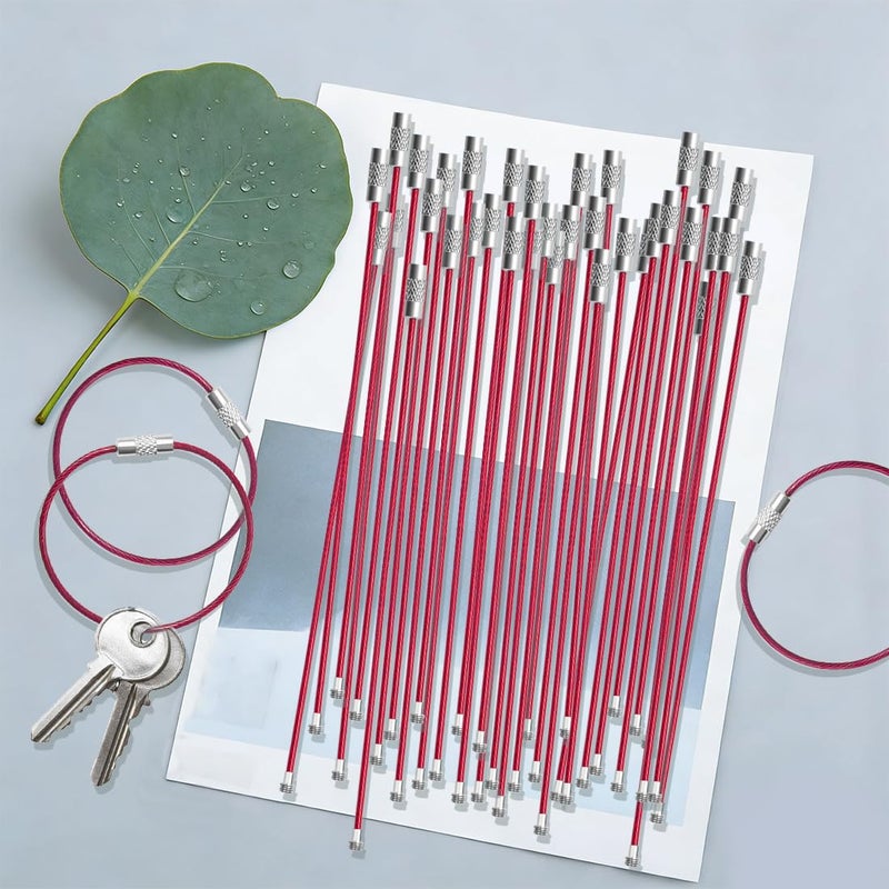 FZWONVUC 100Pcs Stainless Steel Wire Keychain Cable, 6.0 Inch Heavy Duty Connectable Key Ring Holder for Outdoor Hiking Travel Luggage Tag, Corrosion-Resistant Lightweight Multi-Use Wire Keychain (red) - Image 4
