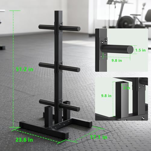 ZHOOGE Olympic Weight Plate Rack, 6 Pegs & 2 Barbells for Bumper Plate Storage, Olympic Weight Plate Tree - Heavy Duty Bumper Plate Rack Holds 300 lbs - Image 2