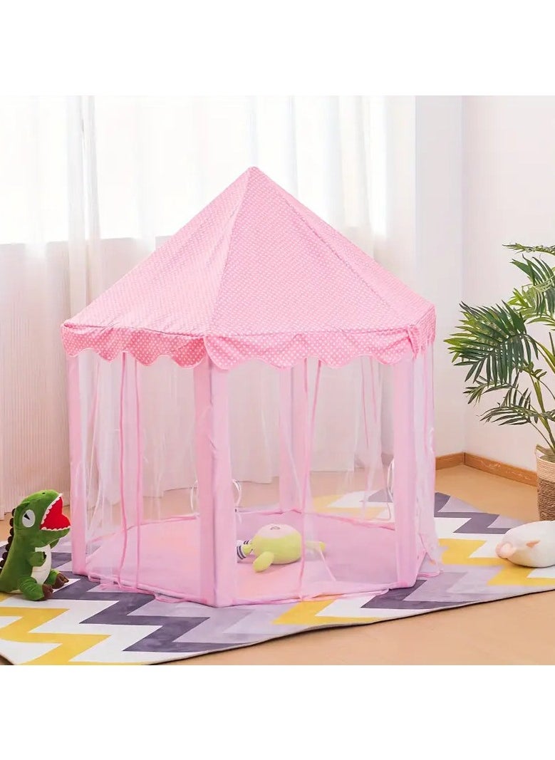 Generic Princess & Prince Castle Play Tent for Kids – Hexagon Design with Curtains & Mosquito Net – Foldable & Portable – Pink Magical Tent for Girls & Boys  - Image 5