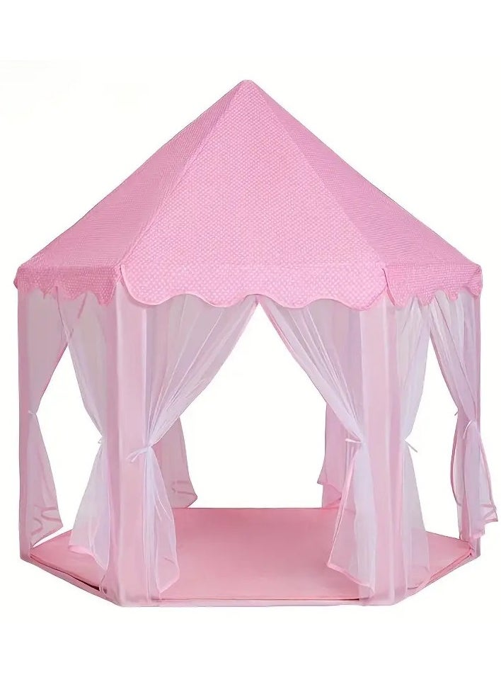 Generic Princess & Prince Castle Play Tent for Kids – Hexagon Design with Curtains & Mosquito Net – Foldable & Portable – Pink Magical Tent for Girls & Boys  - Image 3