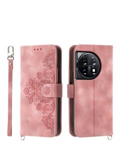 For OnePlus Ace 3 / 12R Skin-feel Flowers Embossed Wallet Leather Phone Case(Pink)