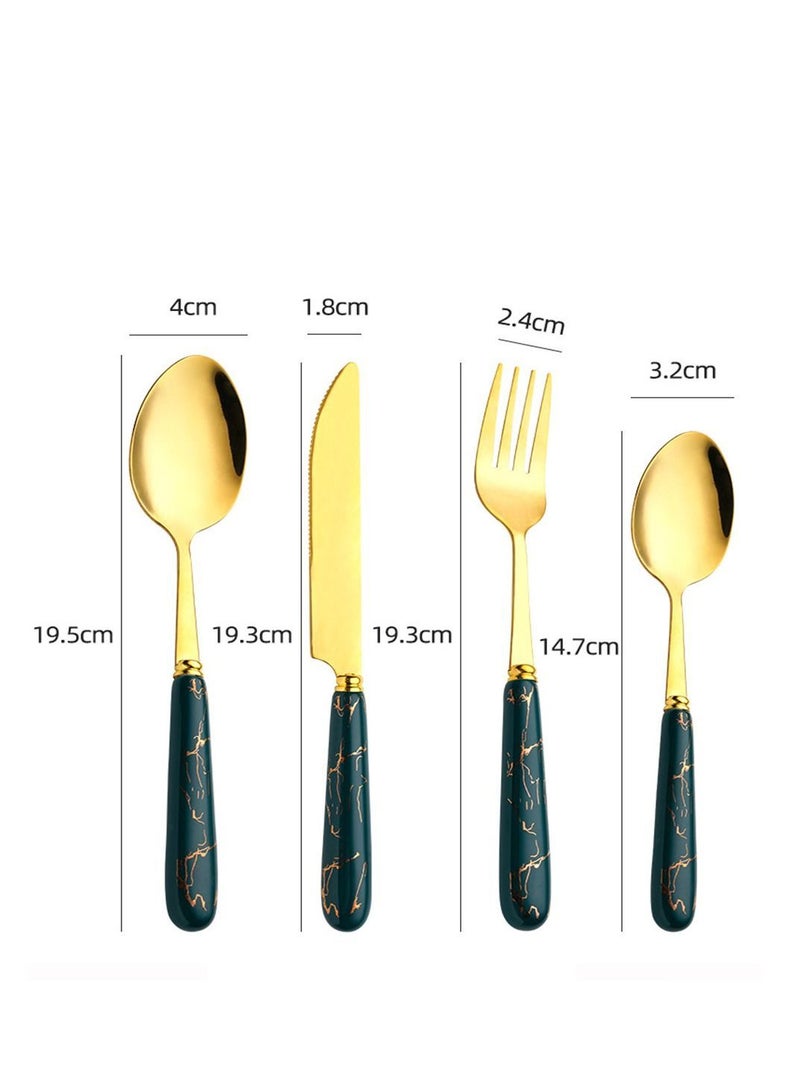 Y&D 24 Piece Ceramics Stainless Steel Flatware Set with Knife Spoon Fork（Dark Green） - Image 3