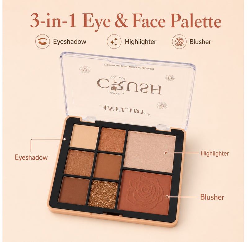 Me Now Eyeshadow Palette with Blush and Highlighter 8 Color Eye & Face Makeup Kit Matte Shimmer Glitter Nude Brown Shades 01 - Image 2