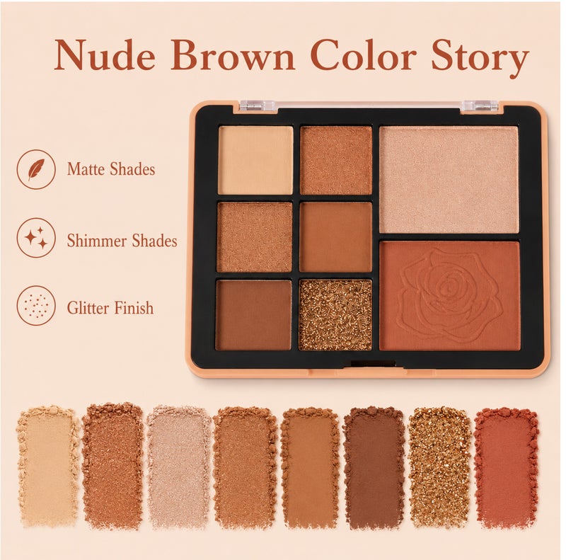 Me Now Eyeshadow Palette with Blush and Highlighter 8 Color Eye & Face Makeup Kit Matte Shimmer Glitter Nude Brown Shades 01 - Image 3
