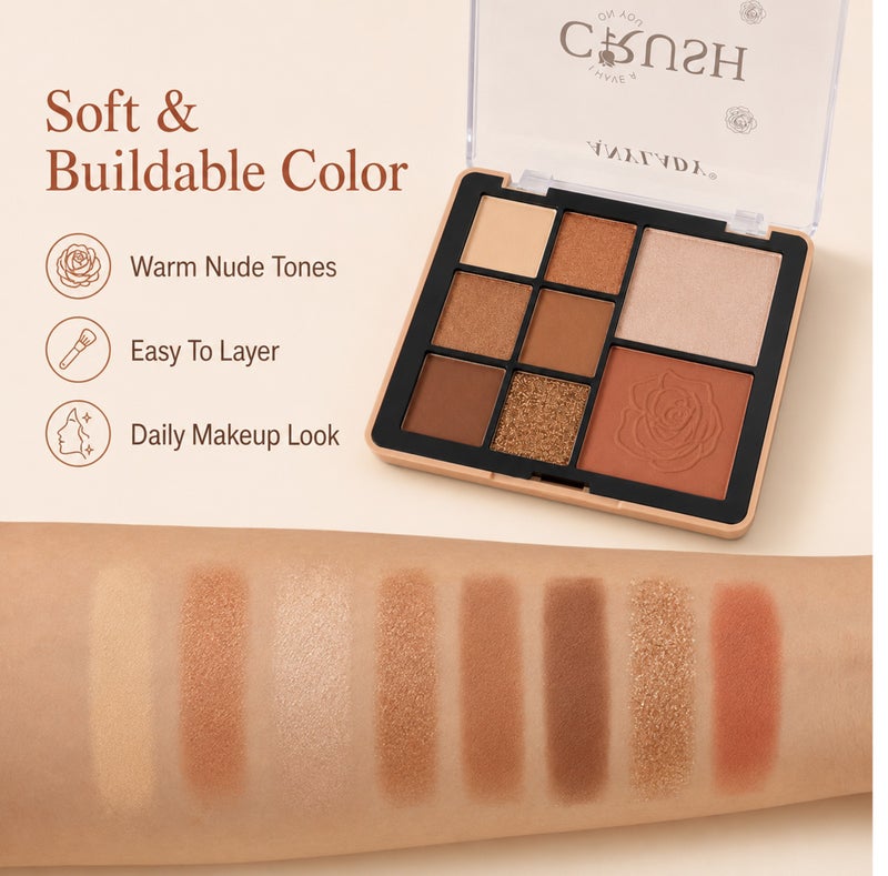 Me Now Eyeshadow Palette with Blush and Highlighter 8 Color Eye & Face Makeup Kit Matte Shimmer Glitter Nude Brown Shades 01 - Image 4