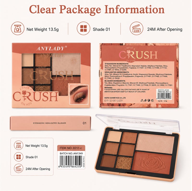 Me Now Eyeshadow Palette with Blush and Highlighter 8 Color Eye & Face Makeup Kit Matte Shimmer Glitter Nude Brown Shades 01 - Image 5