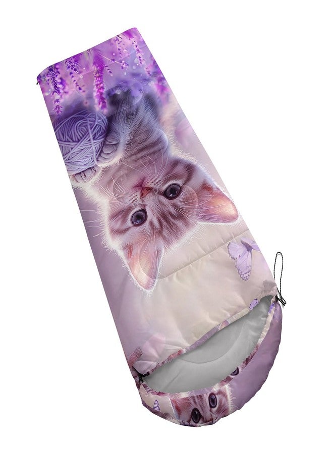 HOSIMA Kawaii Cat Sleeping Bag for Kids Girls,Cat Rolling a Ball of String in Lavender Bush Surrounded by Butterflies,Waterproof Ultralight Sleeping Bags & Camp Bedding Suitable for All Seasons. - Image 4