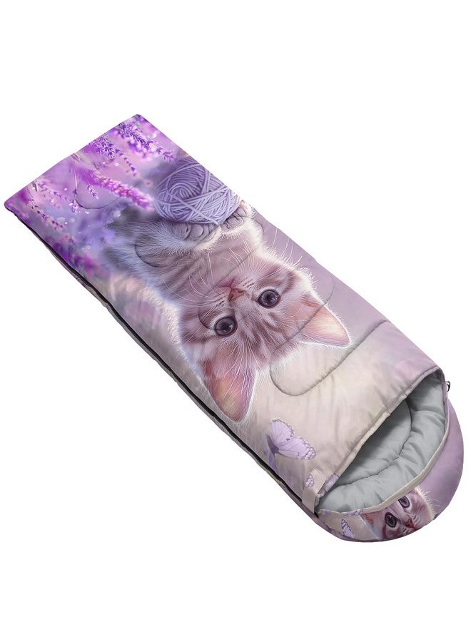 HOSIMA Kawaii Cat Sleeping Bag for Kids Girls,Cat Rolling a Ball of String in Lavender Bush Surrounded by Butterflies,Waterproof Ultralight Sleeping Bags & Camp Bedding Suitable for All Seasons. - Image 5