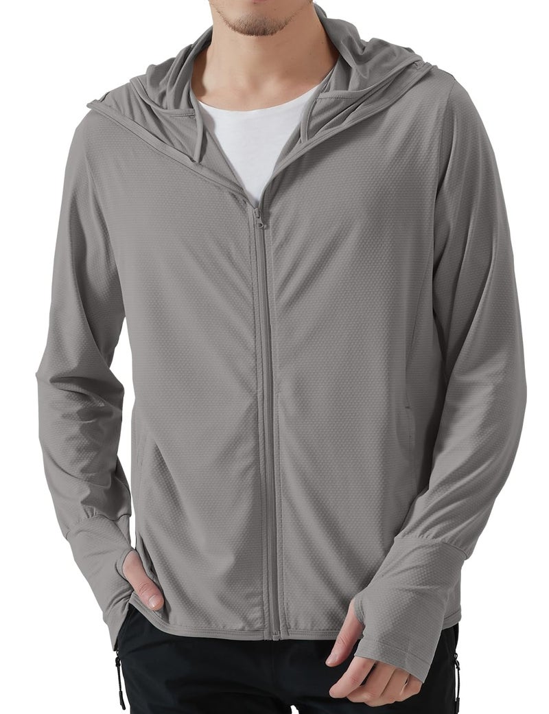 Locachy Mens UPF 50 Sun Protection Outdoor Lightweight Full Zip Hoodie Jacket Long Sleeve Fishing Hiking Performance Shirt Grey S
