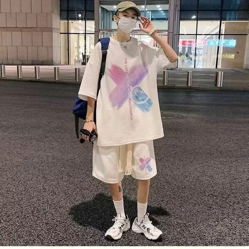 Sportswear Suit Men'S Summer Short-Sleeved Shirt Basketball Jersey Casual Shorts Two-Piece Set Korean Style Trend - Image 1