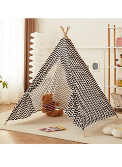 VUCATIN Kids Teepee Tent with Wooden Poles Kids Play Tent for Girls & Boys Natural Cotton Canvas Tent Playhouse Children Tent for Indoor Reading and Playtime - Not Include Mat (Black)  - Image 1