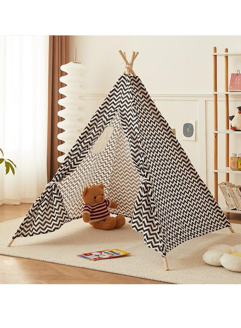 VUCATIN Kids Teepee Tent with Wooden Poles Kids Play Tent for Girls & Boys Natural Cotton Canvas Tent Playhouse Children Tent for Indoor Reading and Playtime - Not Include Mat (Black) - Image 1