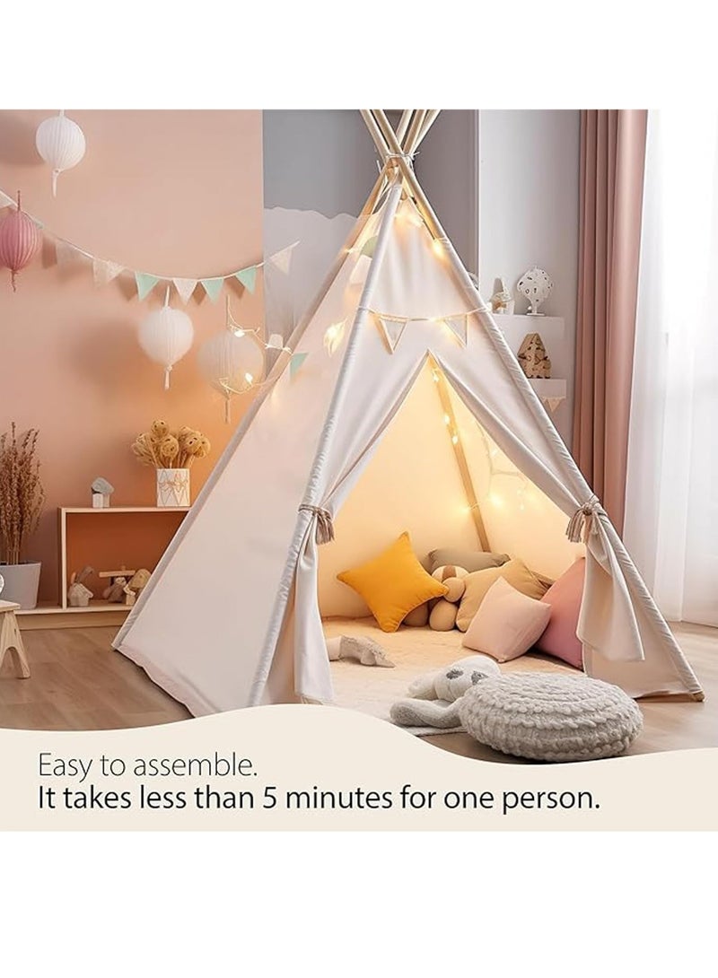 VUCATIN Kids Teepee Tent with Wooden Poles Kids Play Tent for Girls & Boys Natural Cotton Canvas Tent Playhouse Children Tent for Indoor Reading and Playtime - Not Include Mat (Black) - Image 5