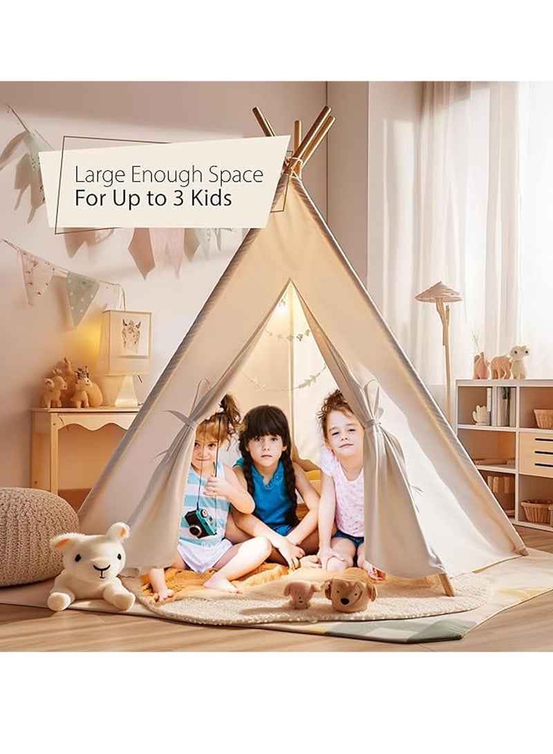 VUCATIN Kids Teepee Tent with Wooden Poles Kids Play Tent for Girls & Boys Natural Cotton Canvas Tent Playhouse Children Tent for Indoor Reading and Playtime - Not Include Mat (Black) - Image 4
