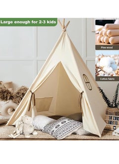 VUCATIN Kids Teepee Tent with Wooden Poles Kids Play Tent for Girls & Boys Natural Cotton Canvas Tent Playhouse Children Tent for Indoor Reading and Playtime - Not Include Mat (Black)  - Image 3
