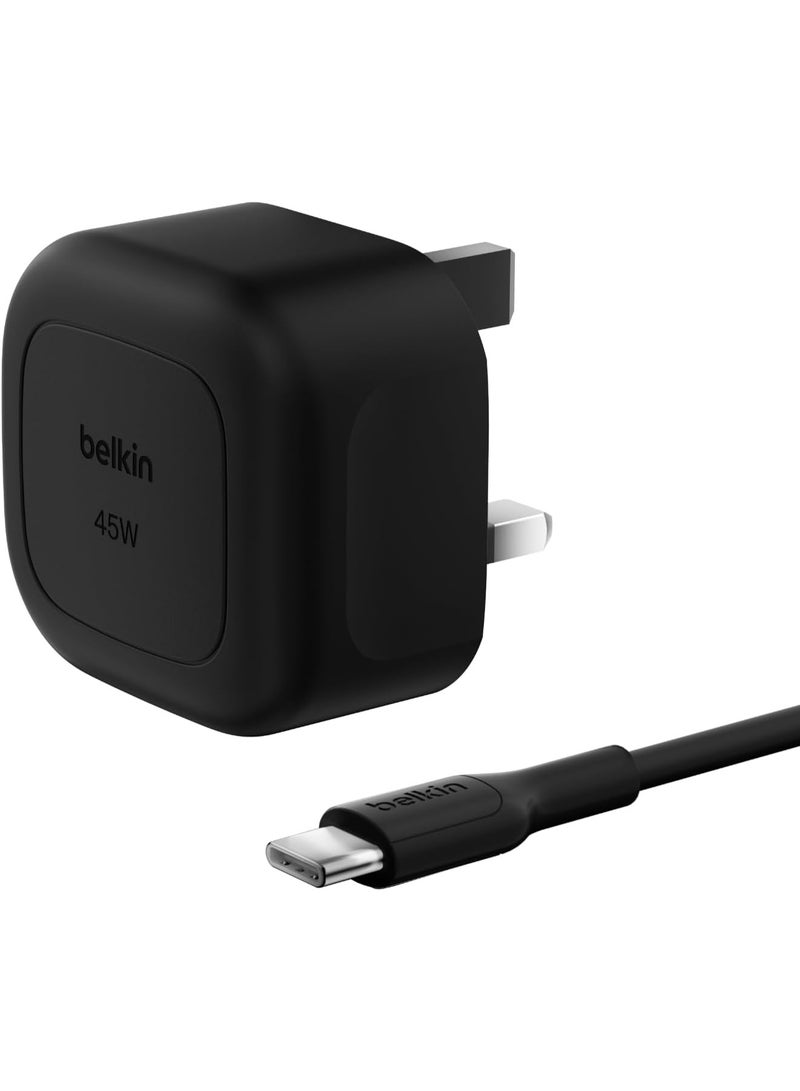 بيلكين Compact Wall Charger 45W + USB-C to USB-C Cable, Fast Charging for Apple iPhone 16, 15, 14, Plus, Pro, Pro Max, Samsung Galaxy S25 Series, S24, Pixel 9, iPad, AirPods, & More - Black Black - Image 1