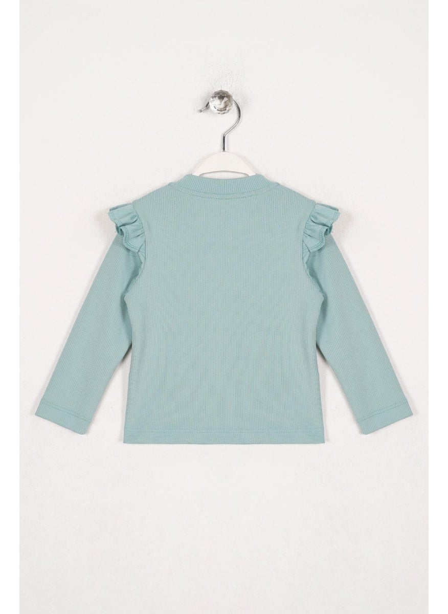 WEWE Crew Neck Long Sleeve Shoulder Ruffle Ribbed Cagla Green Color Girl Bodysuit  - Image 3