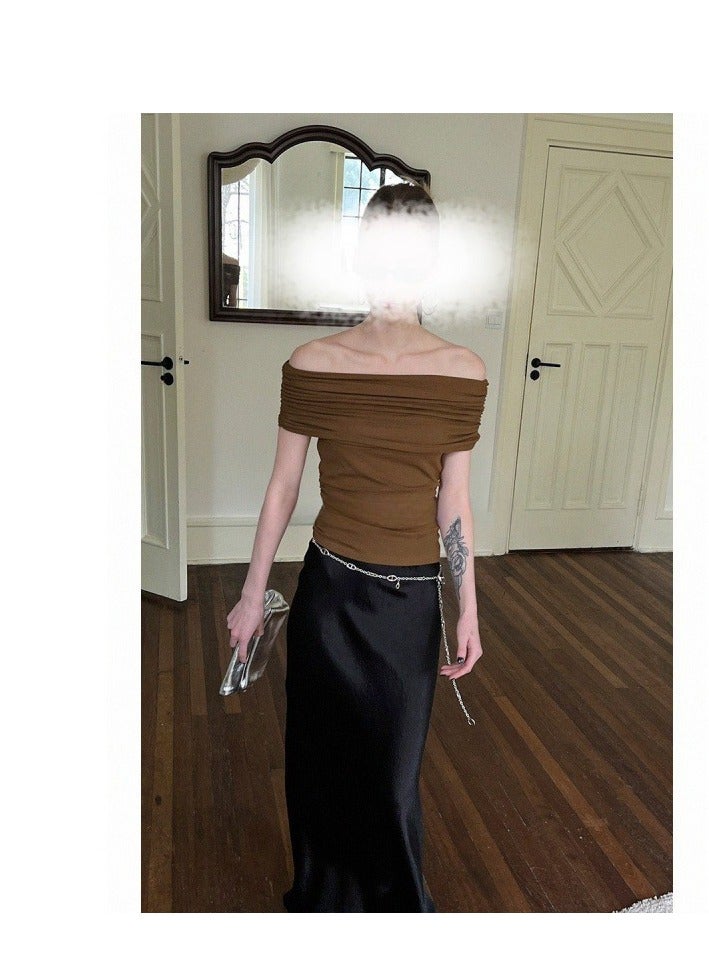Off-shoulder T-shirt Slim Fit Slim Tight Waist Short Top Hot Girl Bottoming Shirt For - Image 2