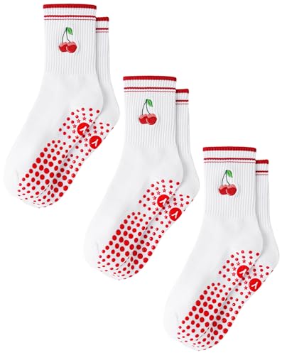 Yawlsow Pilates Grip Socks for Women Yoga Grippy Socks Cute Barre Non Skid Athletic Crew Sticky Sock Workout Hospital (US, Alpha, One Size, Regular, Regular, 3 Packs) - Image 1